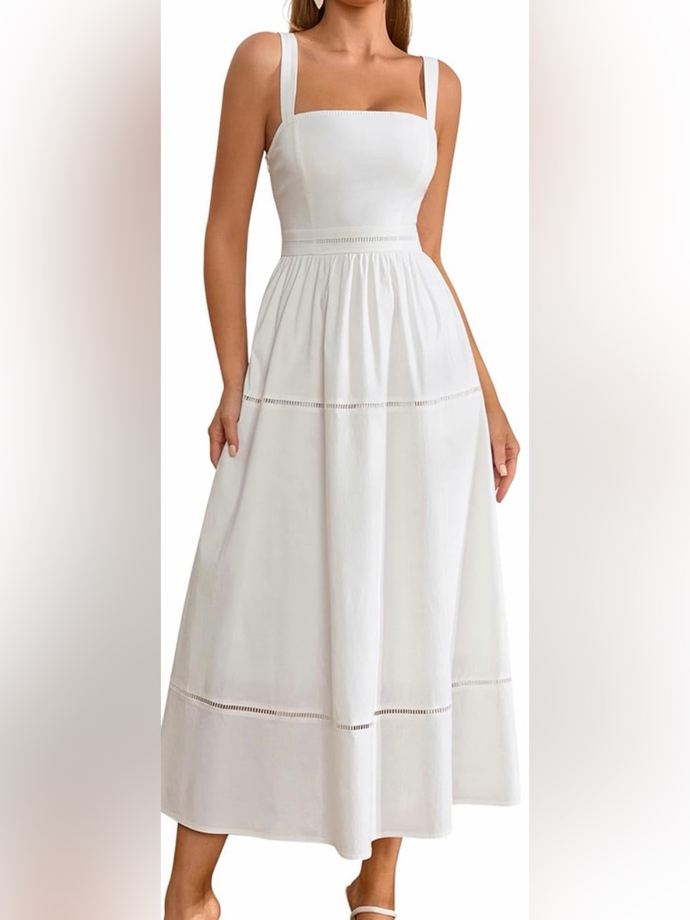 White Maxi Sundress Skirt with Square Neckline